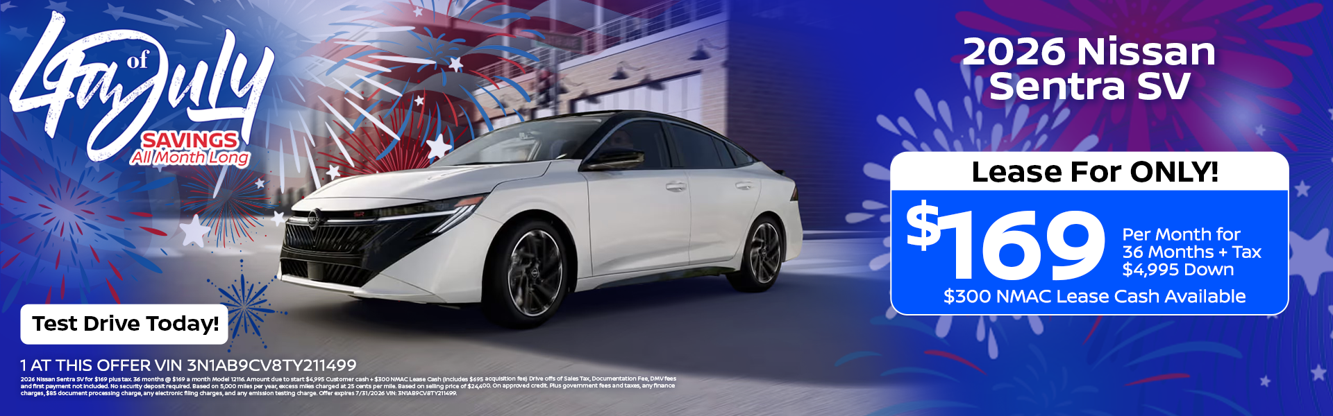 2026 Nissan Sentra SV Lease Offer at Garden Grove Nissan