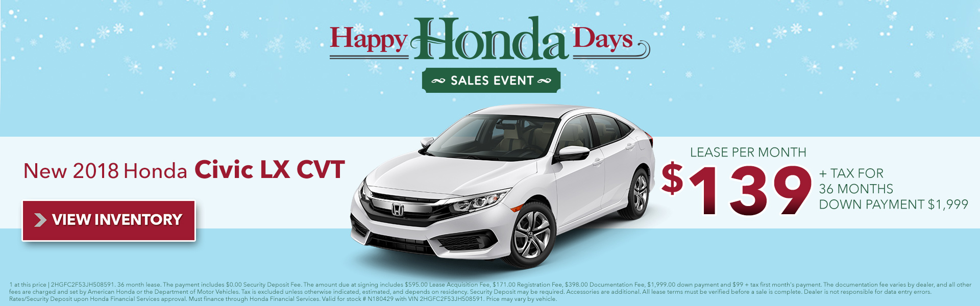 Lease Specials. 2018 Honda Civic LX