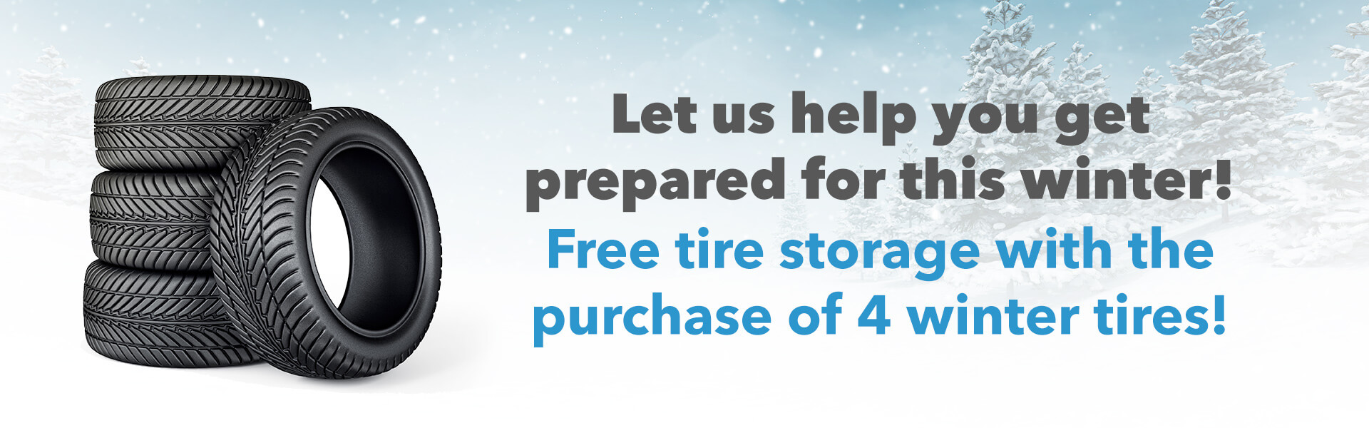 Let us help you get prepared for this winter! Free tire storage with the purchase of 4 winter tires!