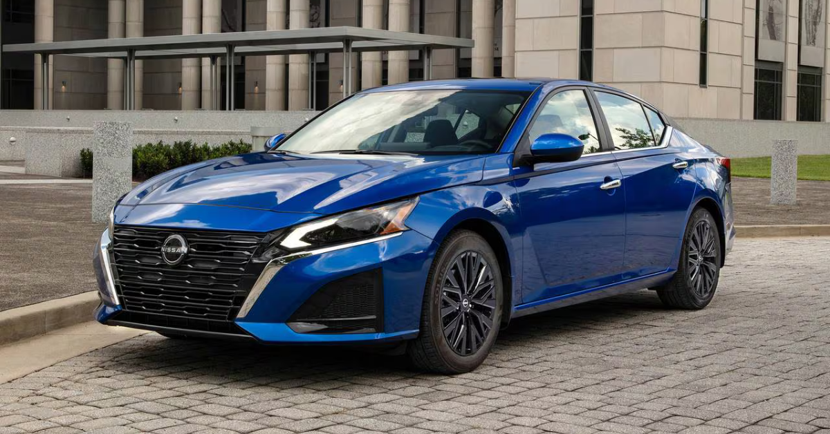 2025 Nissan altima exterior in blue parked on a cobblestone street