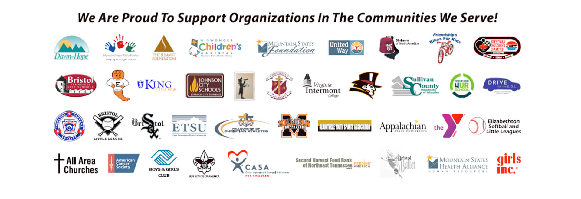 We are proud to support the organizations in the communities we serve!