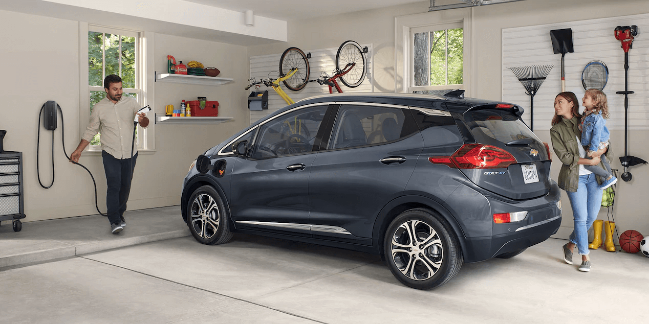 2021 Bolt EV Electric Car Exterior Photo: Garage Charging Station.