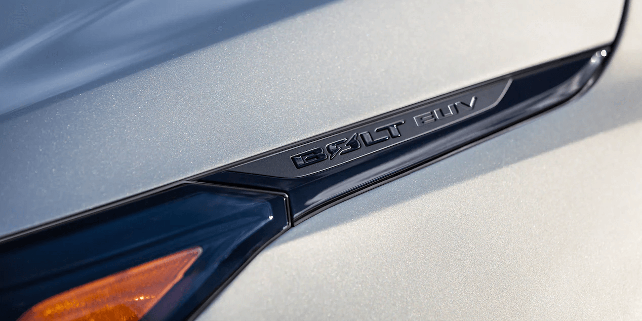 2022 Chevrolet Bolt EUV featuring a close-up view of the Bolt EUV insignia.