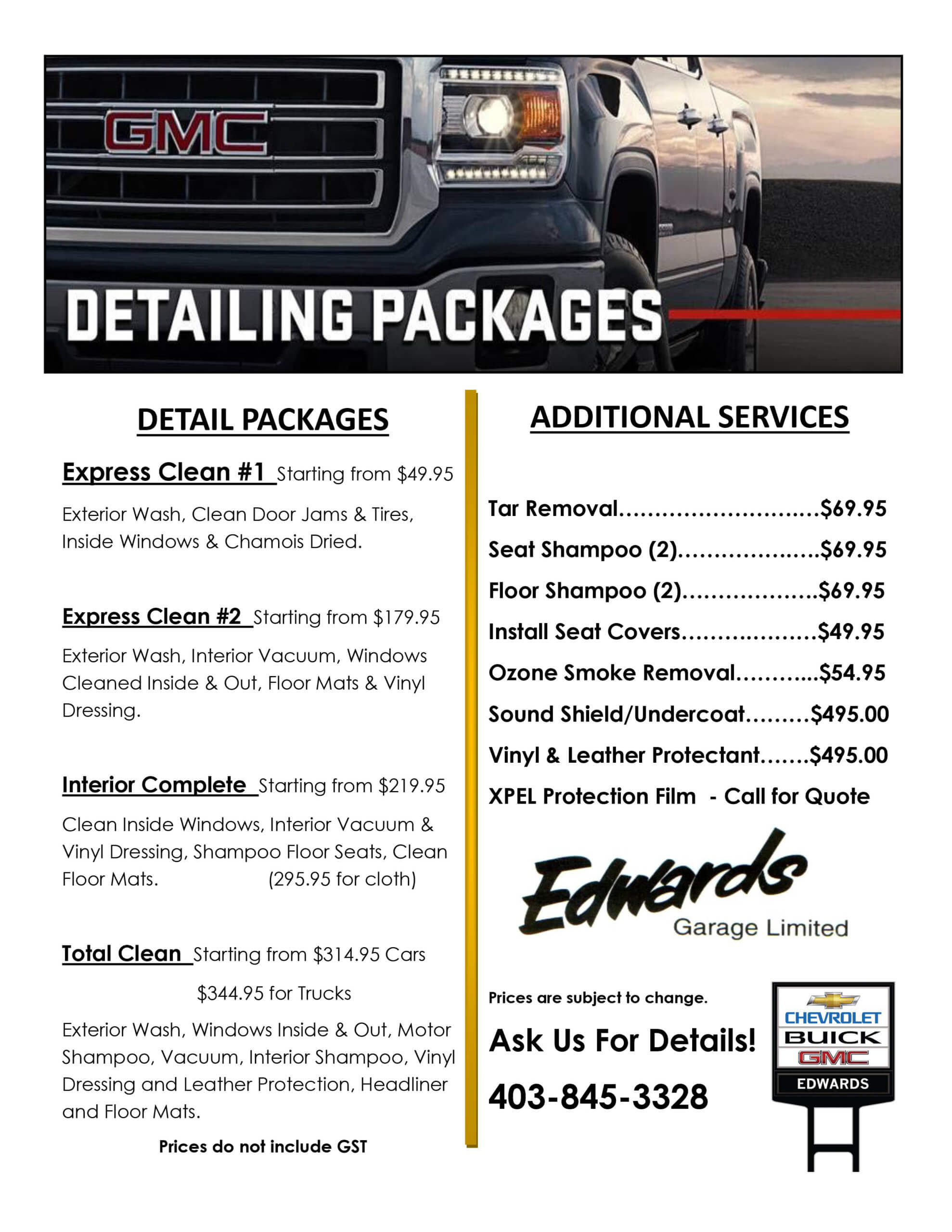 Edwards Garage Detailing Packages