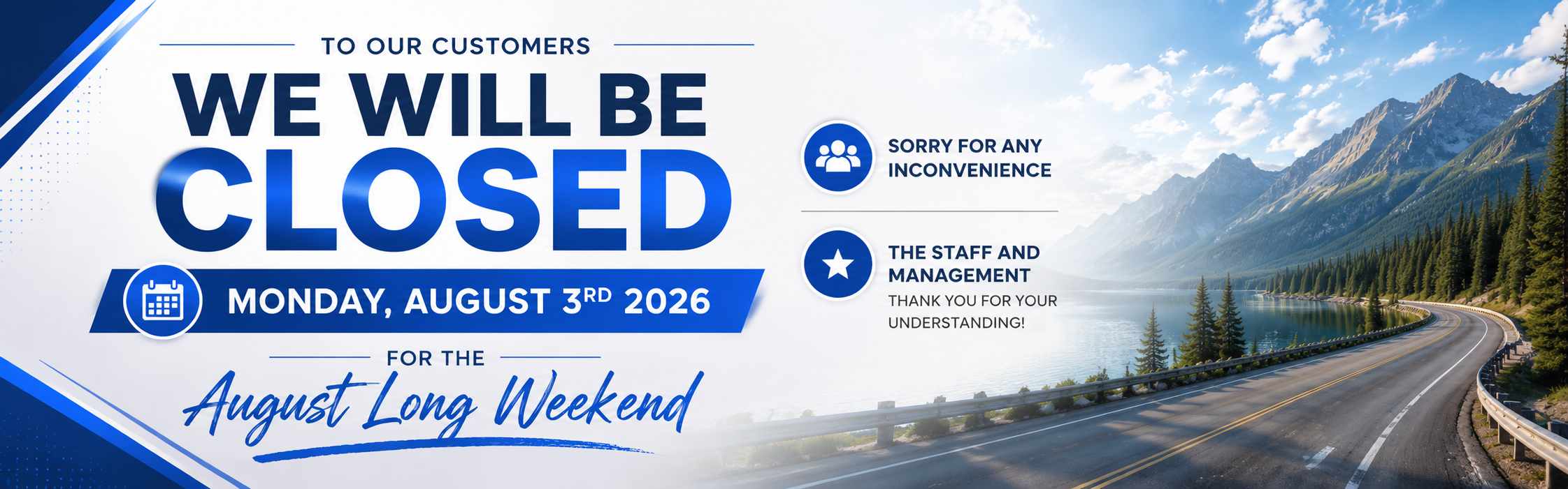 Hannah Motor Products will be closed Monday, August 3 for the long weekend.