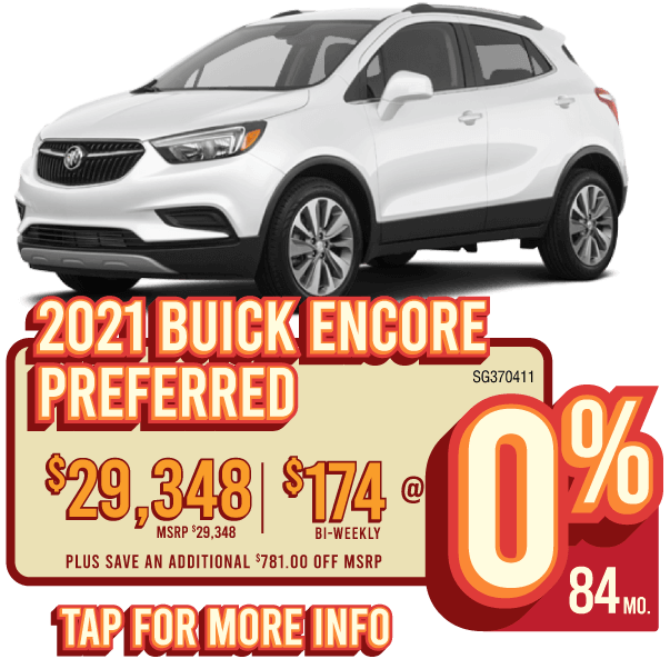 2021 Buick Encore Preferred - $29,348 / MSRP $29,348 | $174 BI-WEEKLY @ 0% FOR 84 MONTHS | PLUS SAVE AN ADDITIONAL $781.00 OFF MSRP - TAP FOR MORE INFO