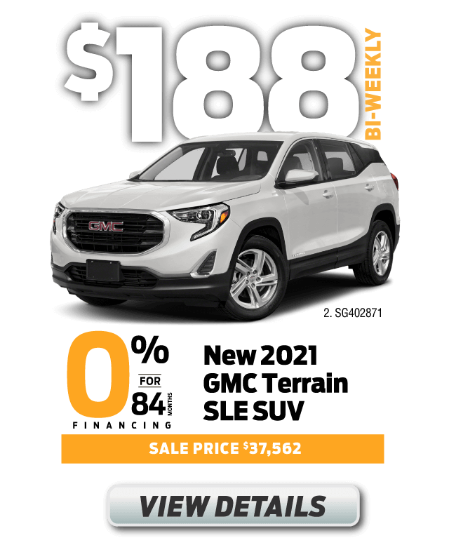New 2021 GMC Terrain SLE SUV - $37,562 | $188 BI-WEEKLY @ 0% FOR 84 MONTHS - TAP FOR MORE INFO