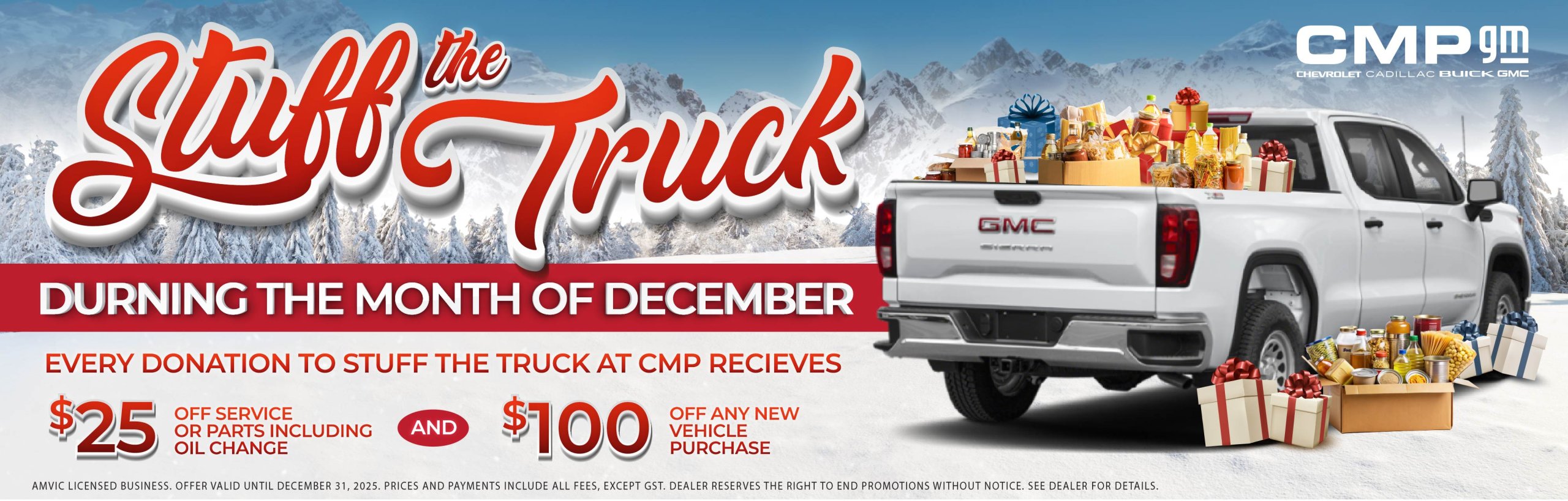 Stuff The Truck: Every Donation: Receive $25 Offer Service adn $100 of New Vehicle Purchase