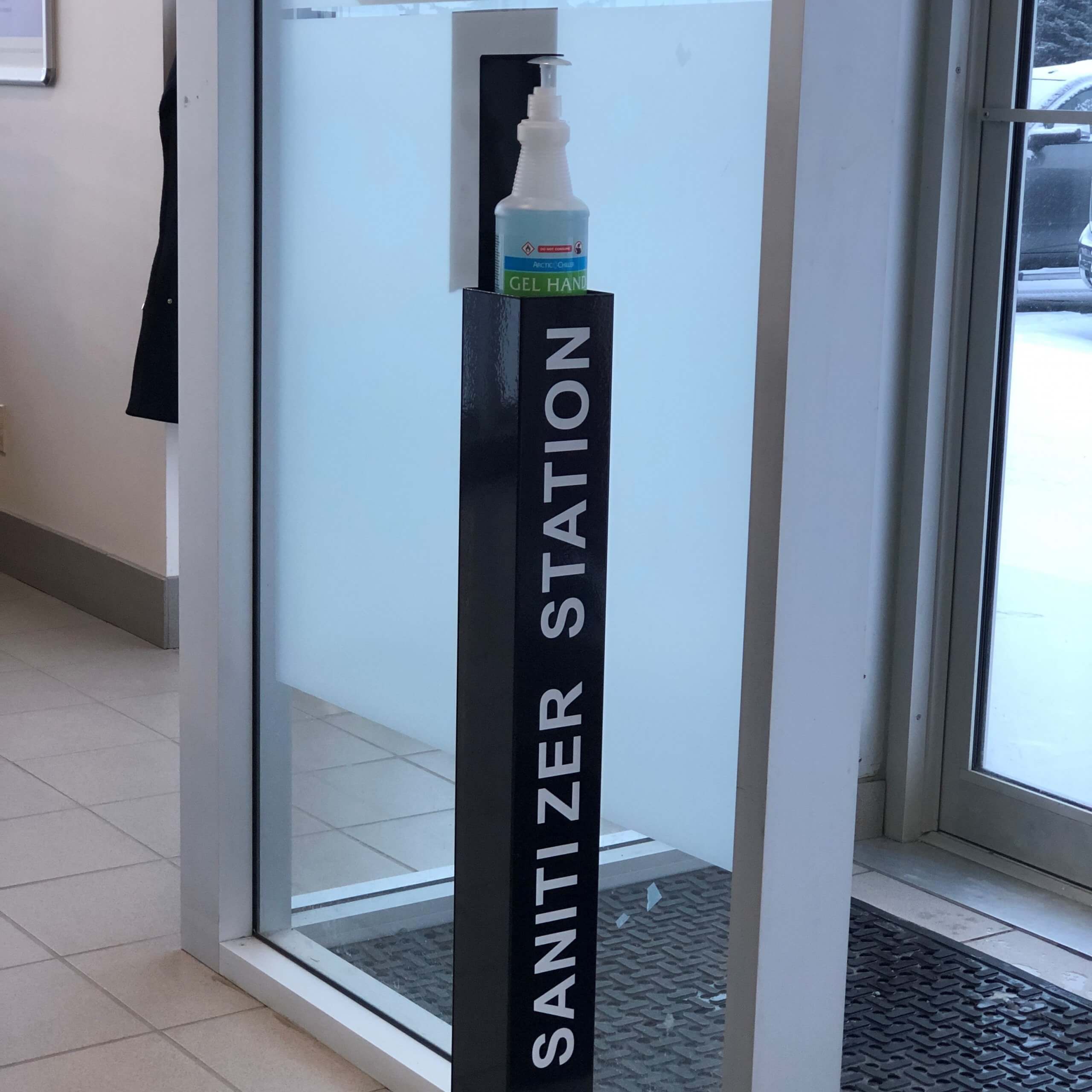 Sanitization stations are located around the dealership