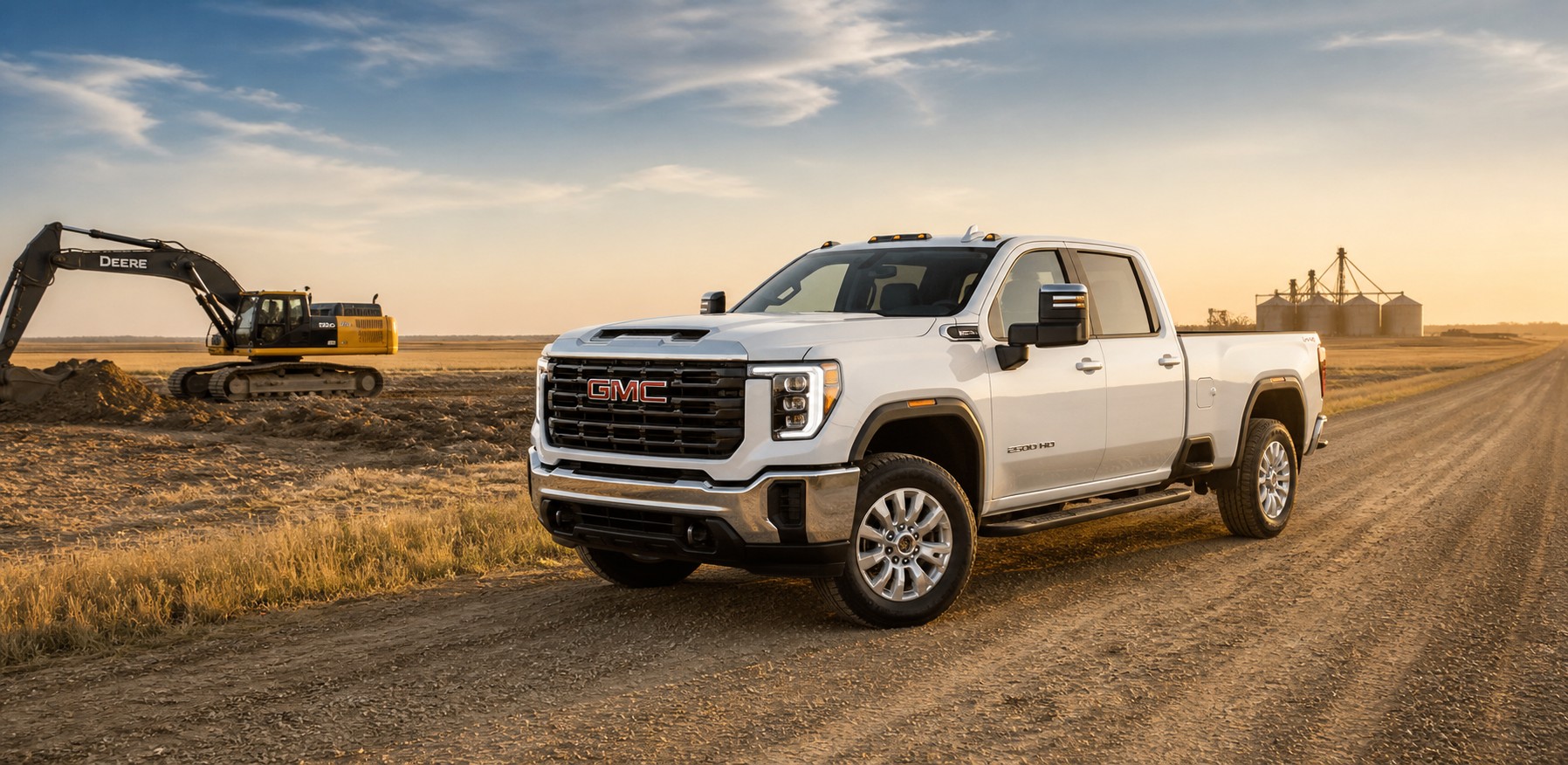 Chevrolet Silverado HD work truck on a southern Saskatchewan grid road — Murray GM Moose Jaw fleet
