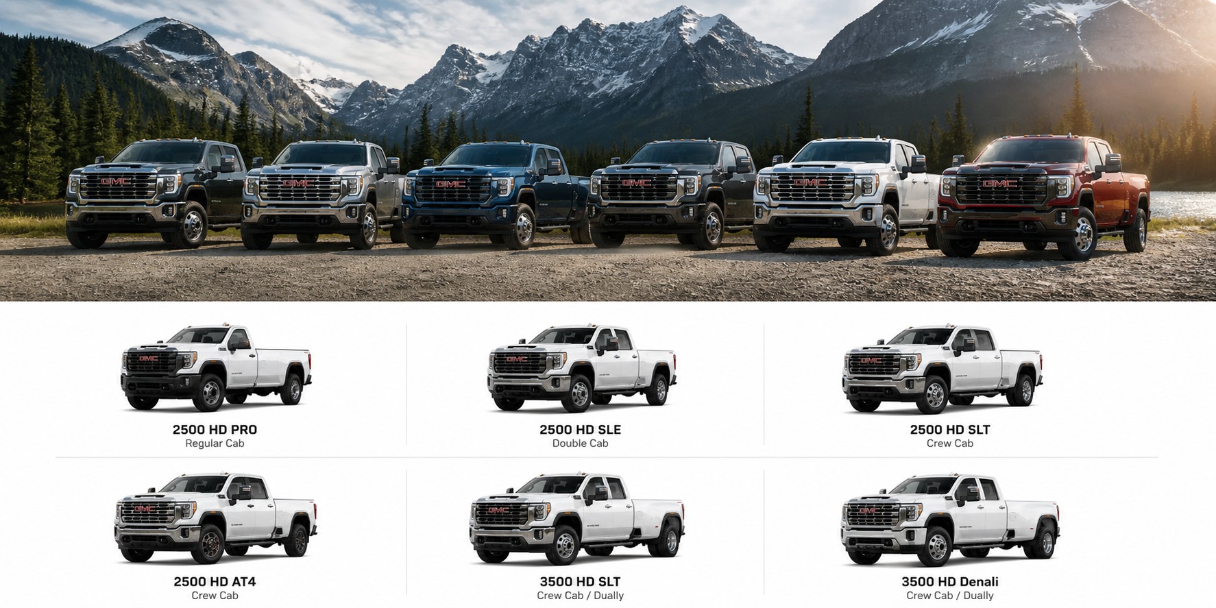 Murray GM fleet vehicle lineup — GMC Sierra HD 2500 and 3500 series: Pro, SLE, SLT, AT4, Denali
