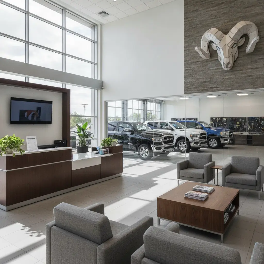 a clean organized service department reception and waiting area
