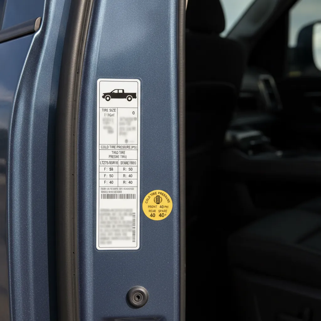 the information sticker inside a vehicle driver door jamb