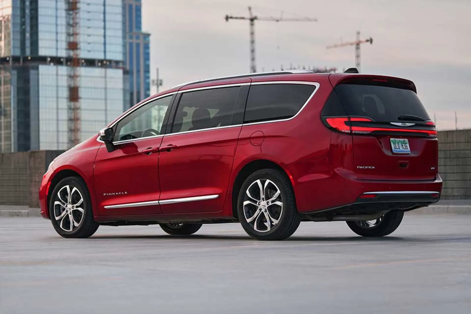 red 2026 Chrysler Pacifica front three quarter exterior view on a lot