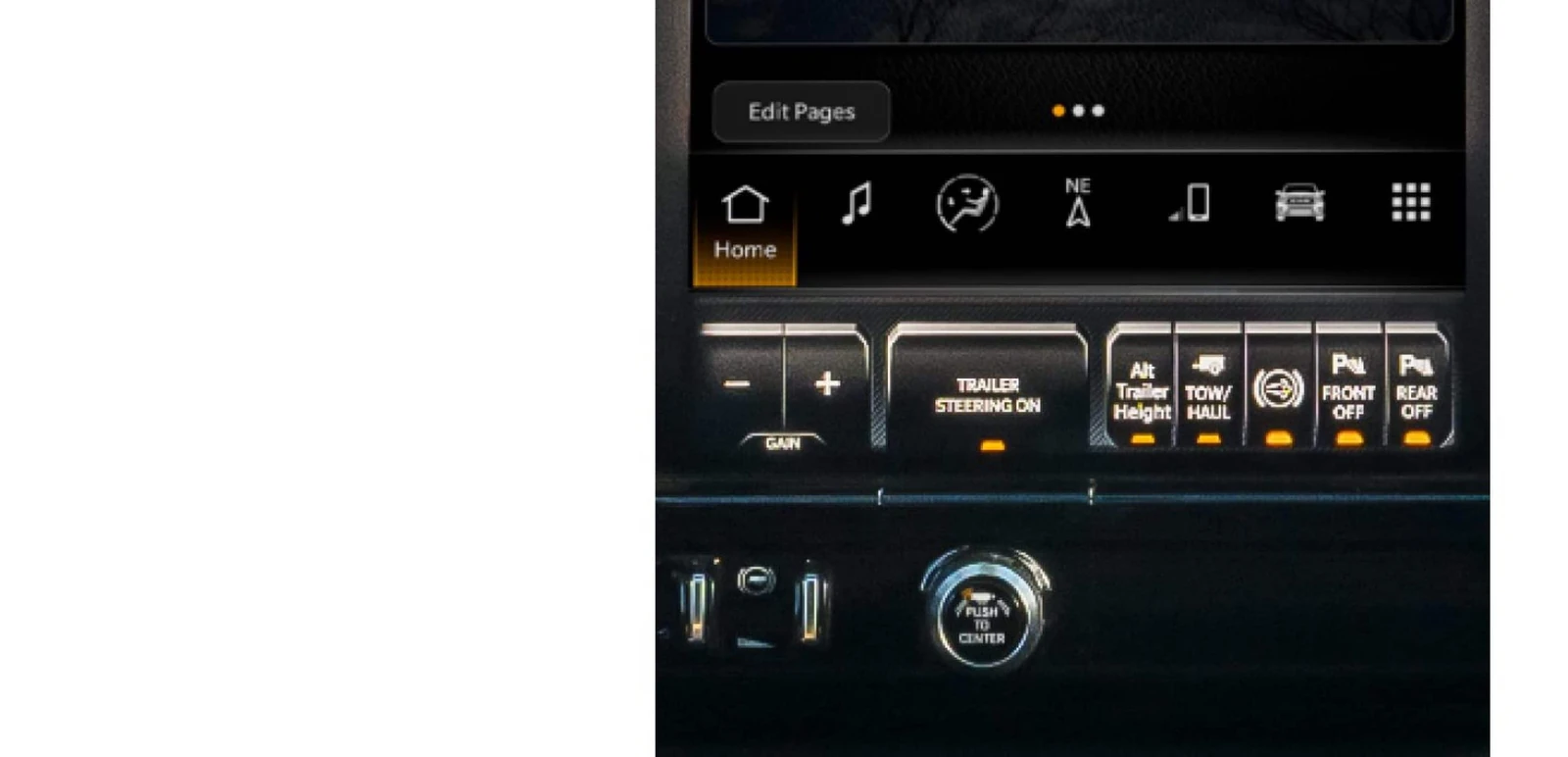 Ram Heavy Duty centre console trailer controls and trailer brake detail