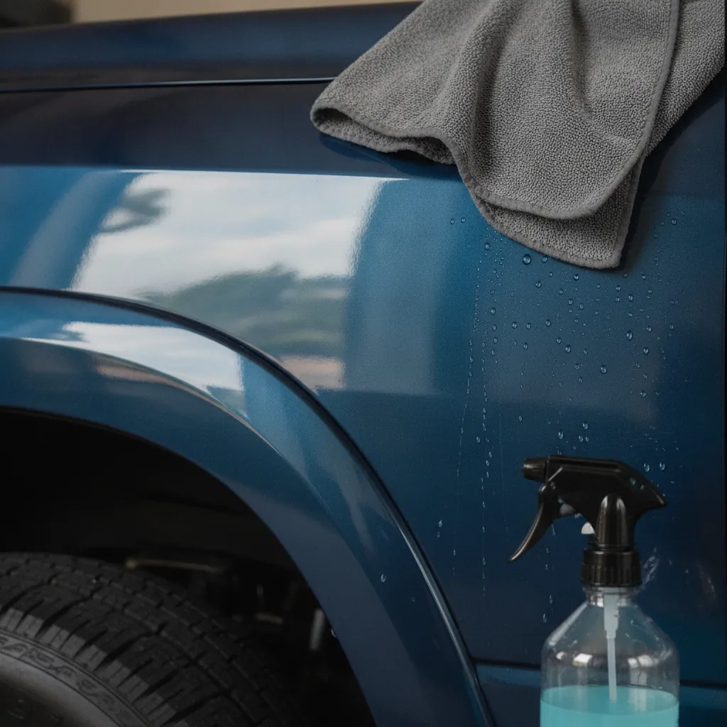 a glossy vehicle surface being wiped clean with a microfibre cloth before appraisal