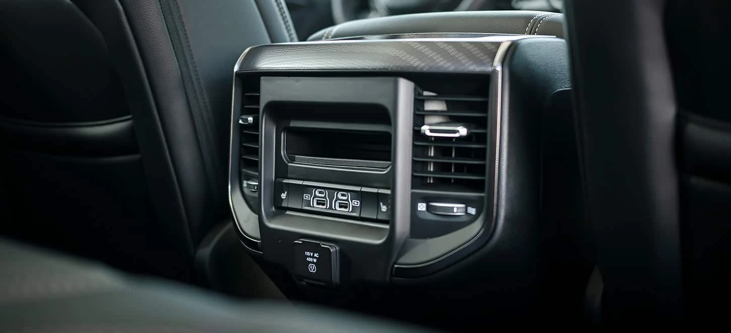 2026 Ram 1500 interior showing the dashboard, centre vents and climate controls