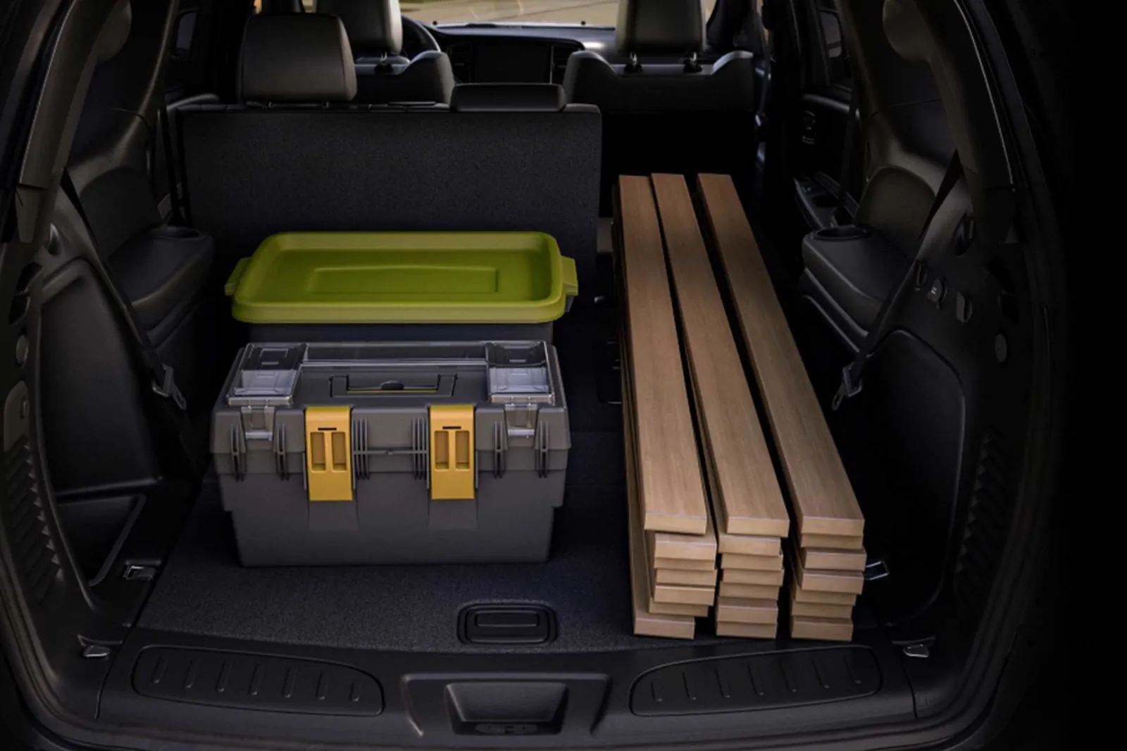 Dodge Durango rear cargo area loaded with gear for a trip
