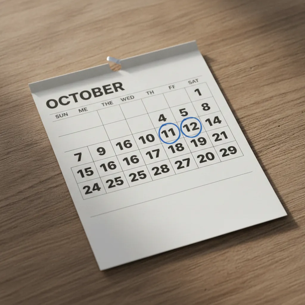 A wall calendar page with several payment dates circled resting on a wooden table