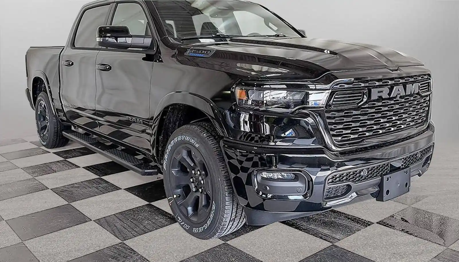 2026 Ram 1500 Big Horn Crew Cab in Diamond Black Crystal Pearl, front three quarter view