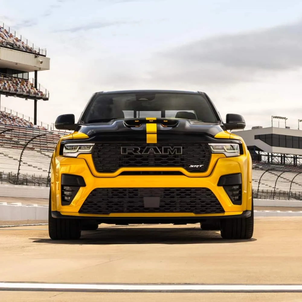 Ram 1500 Rumble Bee front end with the black hood stripe