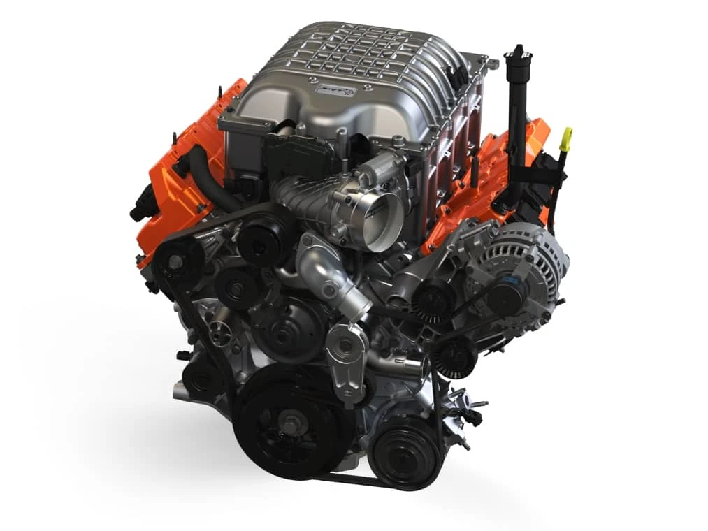 Supercharged 6.2L HEMI V8, the 777 horsepower engine in the Rumble Bee SRT