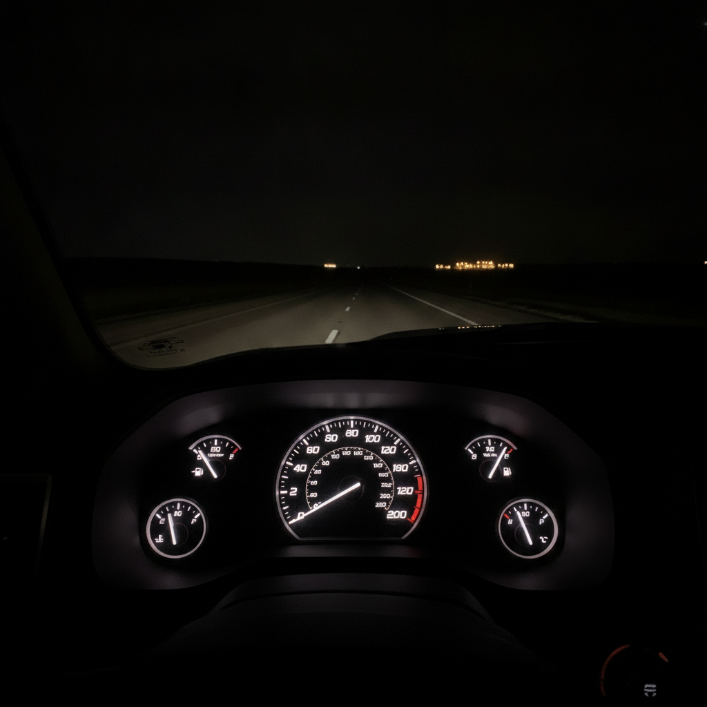 pickup instrument cluster at night with no warning lights lit