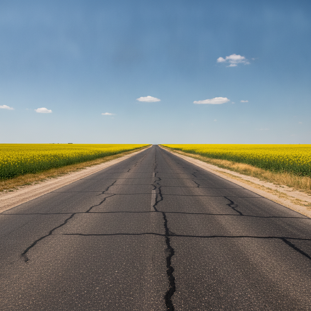dry sunbaked prairie highway in summer with heat shimmer over the pavement