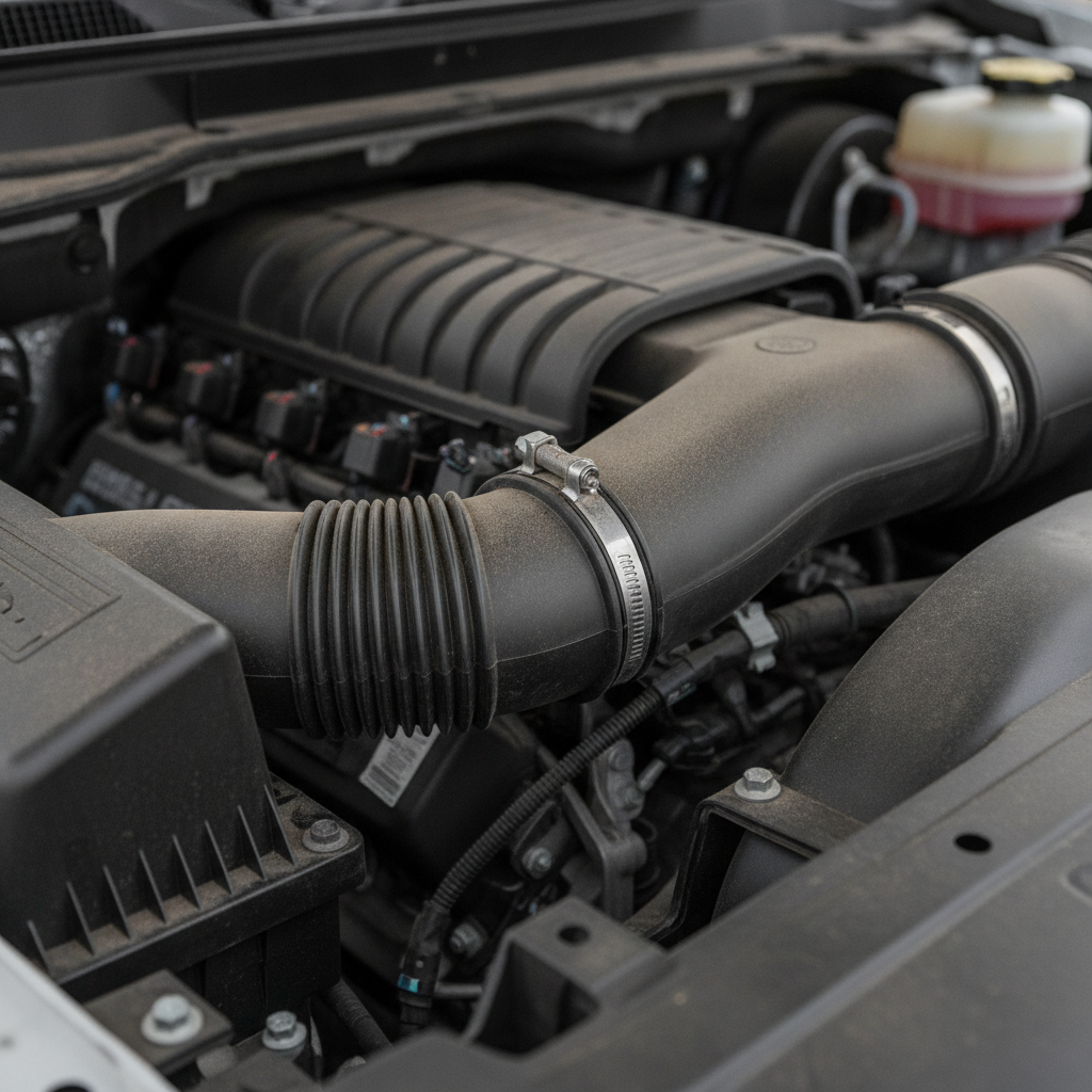 engine bay intake hose and plastic ducting with a spring clamp and fine dust