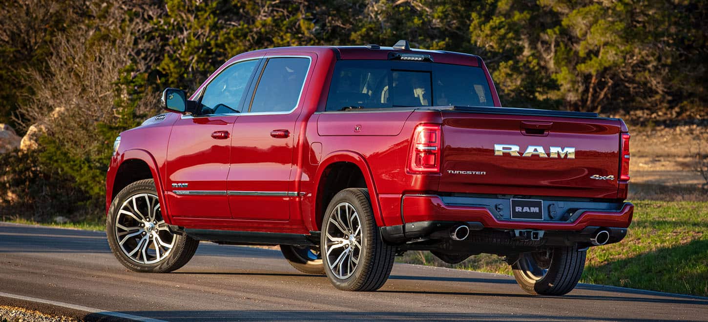 2026 Ram 1500 rear three quarter exterior view in daylight
