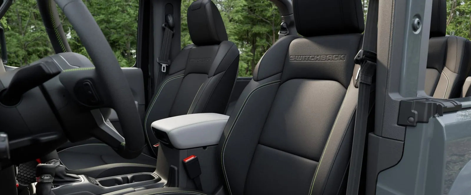 2027 Jeep Wrangler Switchback interior with Global Black Nappa seats, Sea Salt trim and Lime stitching
