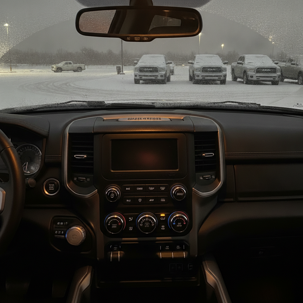 pickup centre console and gear selector on a frosty winter night
