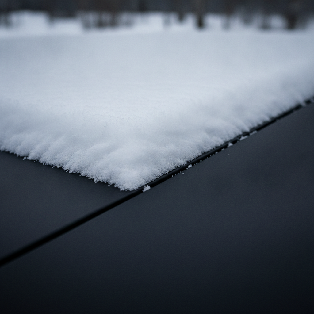 fresh snow piled on a flat black tonneau cover surface