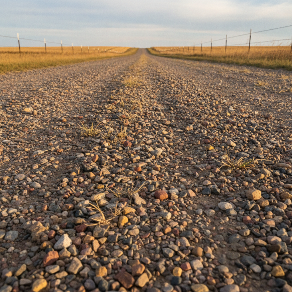 loose gravel on a Manitoba grid road in autumn