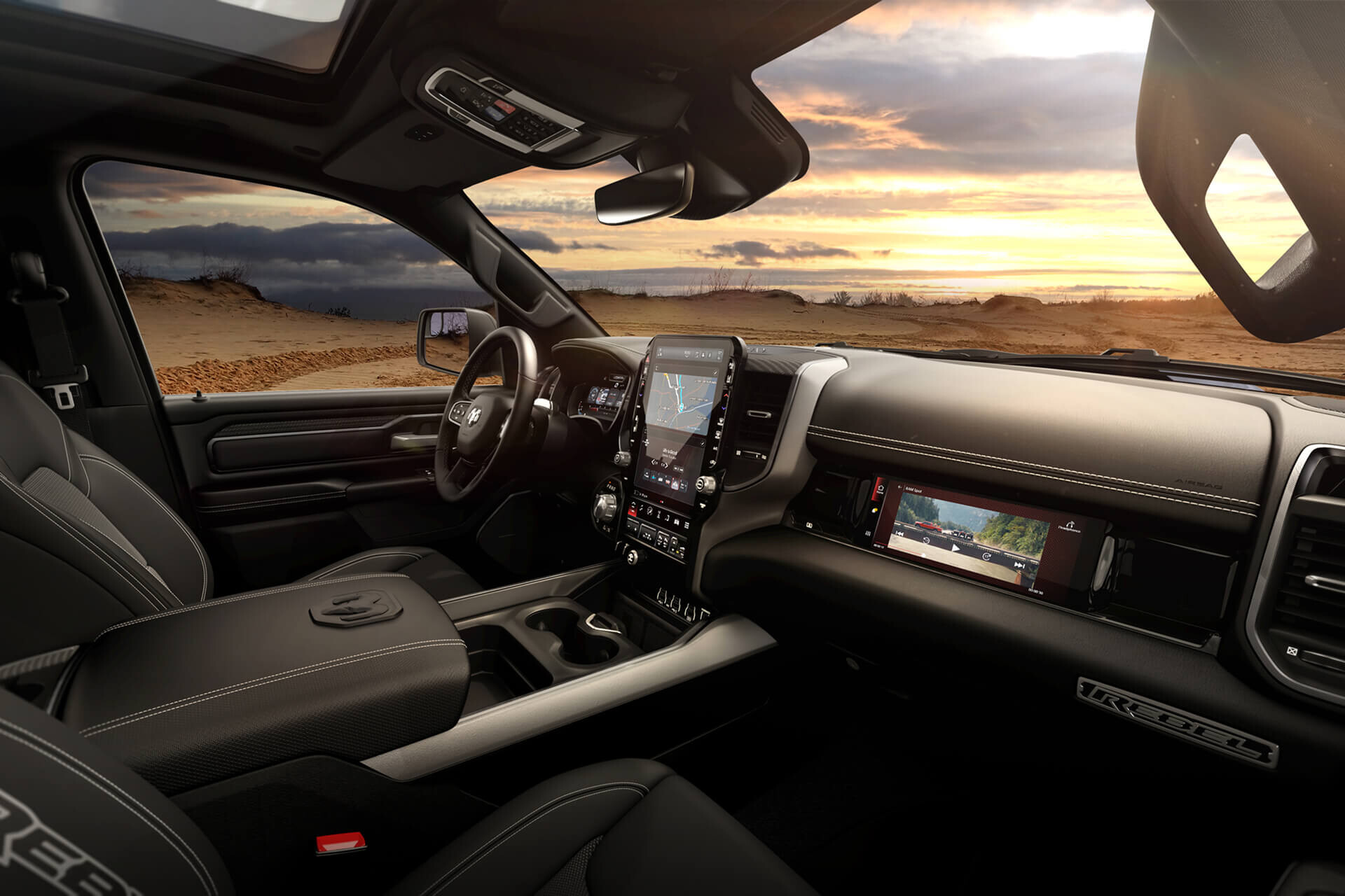 2027 Ram 1500 Rebel cabin with the Rebel dash badge, Ram Canada image