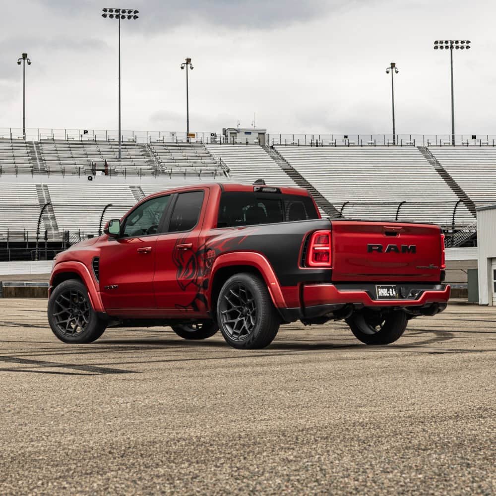 2027 Ram 1500 Rumble Bee in red with the bee graphic