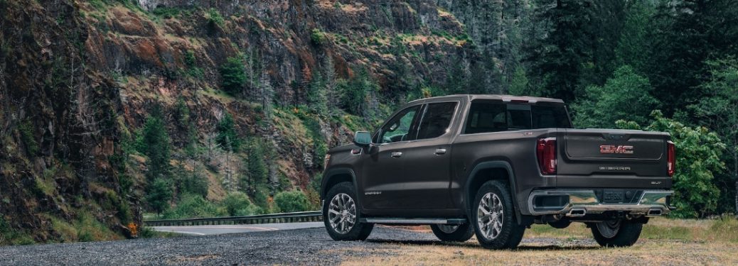 2019 gmc sierra 1500 rear view parked in forest