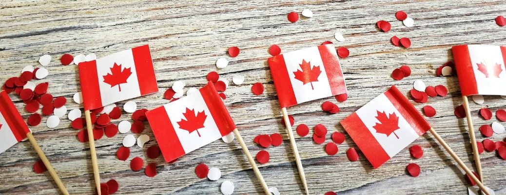 Canadian flags in a row