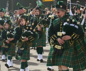 Irish bagpipers in a parade