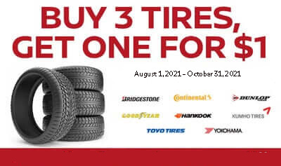 Buy 3 Tires Get 1 for $1