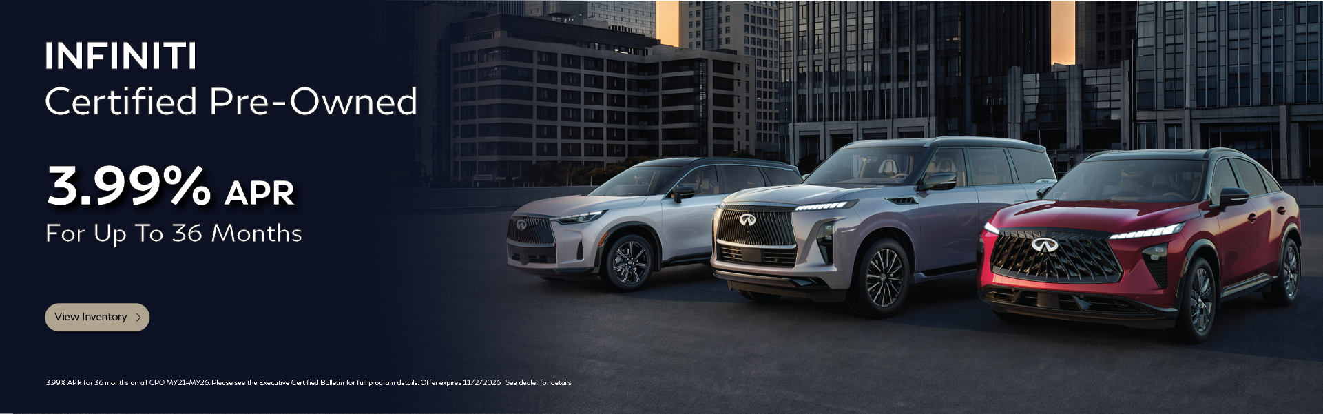 INFINITI CPO 3.99% APR financing for up to 36 months