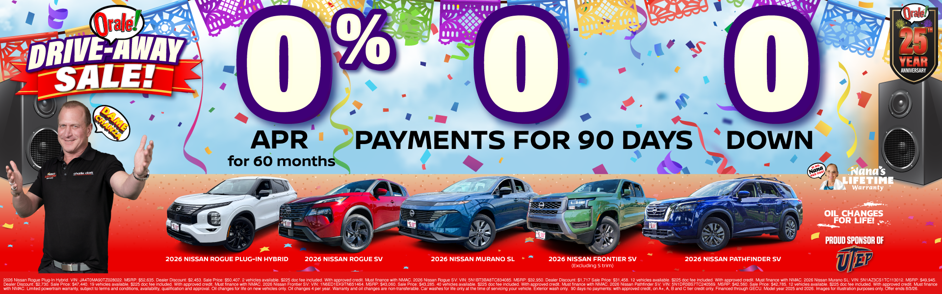 Charlie Clark Nissan El Paso: 0% APR for 60 mos, 0 Payments for 90 Days; $0 Down