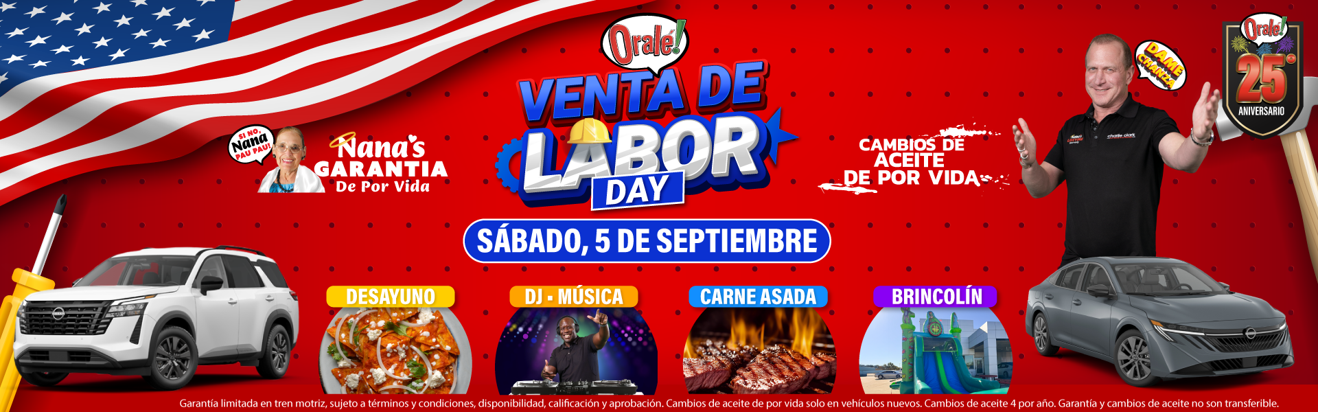 Evento de fin de semana de Charlie Clark Nissan El Paso: Venta del Día del Trabajo, sábado 5 de septiembre de 2026.