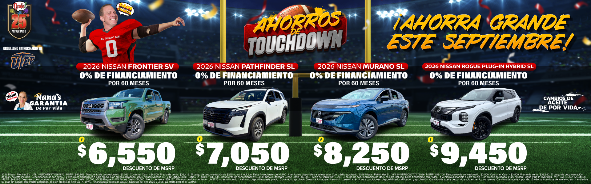 Ahorros de touchdown en Charlie Clark Nissan El Paso: ofertas en efectivo para varios modelos nuevos de Nissan seleccionados