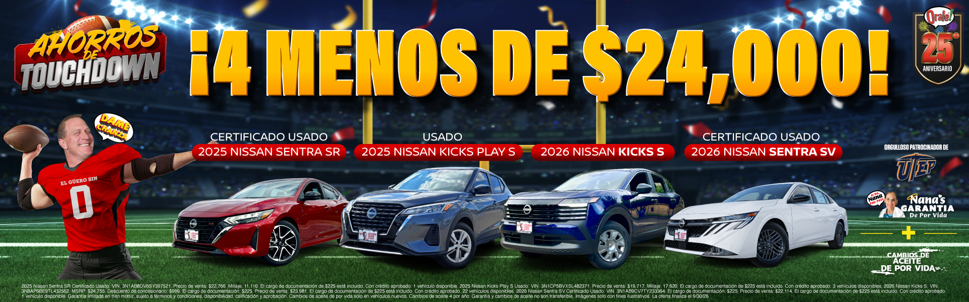 Ahorros de touchdown en Charlie Clark Nissan El Paso: 0% APR, 0 pagos durante 90 días y $0 de enganche en modelos Nissan nuevos seleccionados