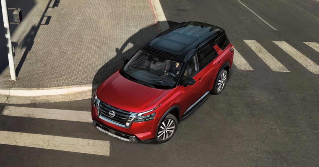 2026 Nissan Pathfinder exterior in red from above