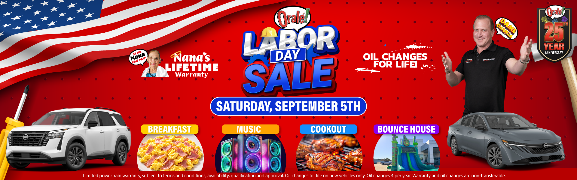 Charlie Clark Nissan Brownsville's Weekend Event: Labor Day Sale, Saturday, September 5, 2026.