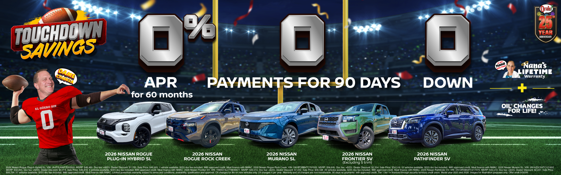 Touchdown Savings at Charlie Clark Nissan Brownsville: 0% APR, O Payments for 90 Days & $0 Down on Select, New Nissan Models