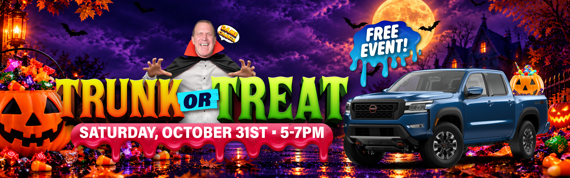 Trunk or Treat at Charlie Clark Nissan Brownsville on Saturday, October 31, 2026 from 5-7pm.