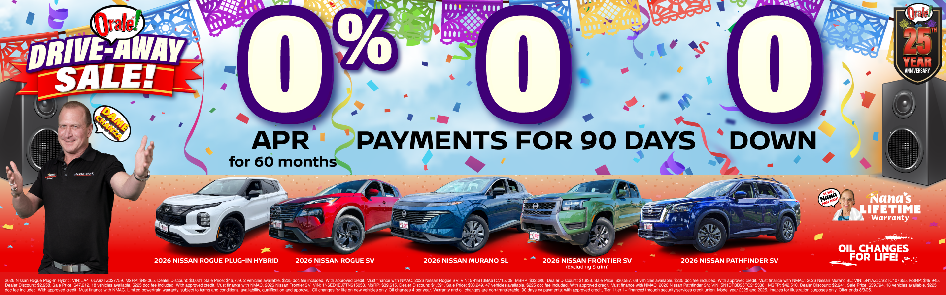 Charlie Clark Nissan Harlingen Drive Away Sale: 0% APR for 60 mos, 0 Payments for 90 Days and $0 Down